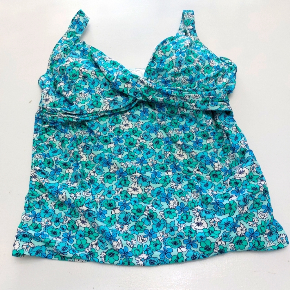 Lands End Floral Twist Front Underwire Tankini Top 18DDD NWOT